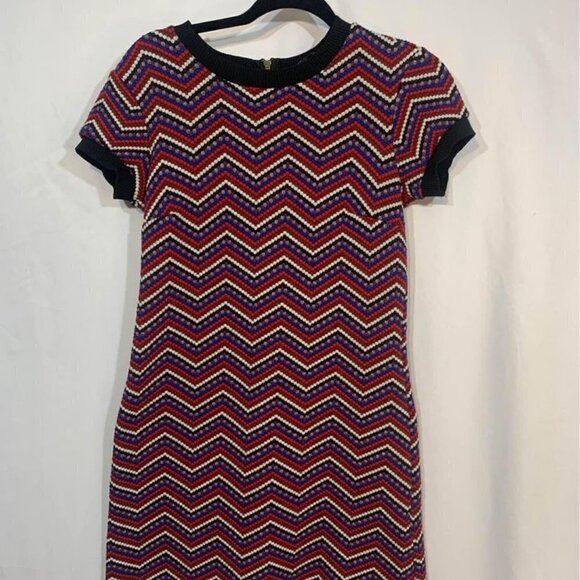 ZARA Woman Shift Dress. Knit Ribbed Texted. Blue/red/white/black. Size Medium. - Picture 1 of 9